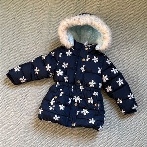 ❄️ Navy Floral Hooded Puffer Jacket (3T) ❄️